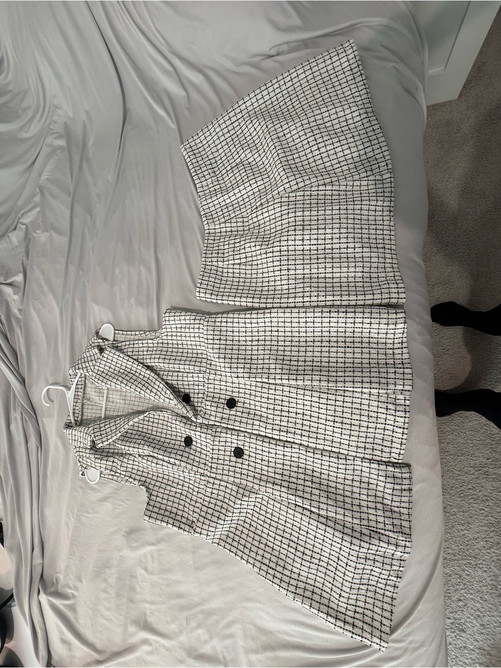 SHEIN Black & White Plaid Tweed Vest & Skirt Set - XL (Runs Small)